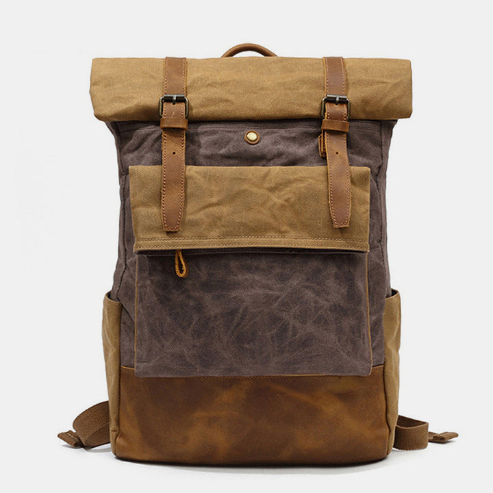 Canvas-Leder-Rucksack für College-Wochenendreisen, passend für 15,6-Zoll-Laptops