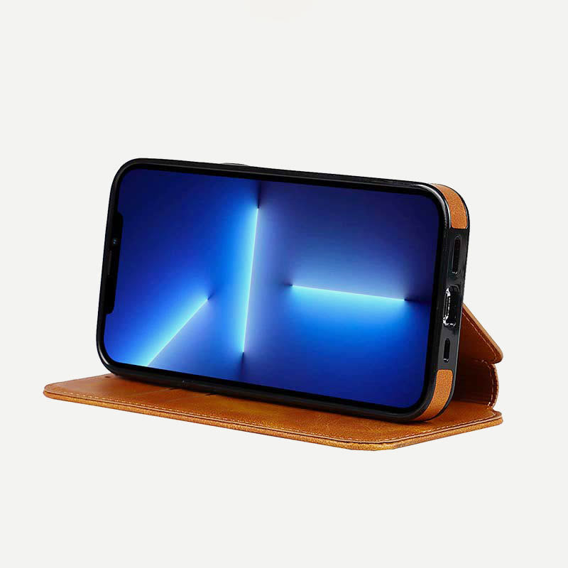 Handyhülle für iPhone 14 Clamshell Lederhülle mit Kartenfächern