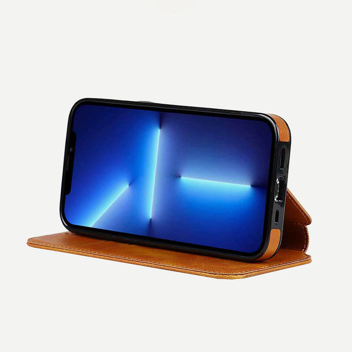 Handyhülle für iPhone 14 Clamshell Lederhülle mit Kartenfächern