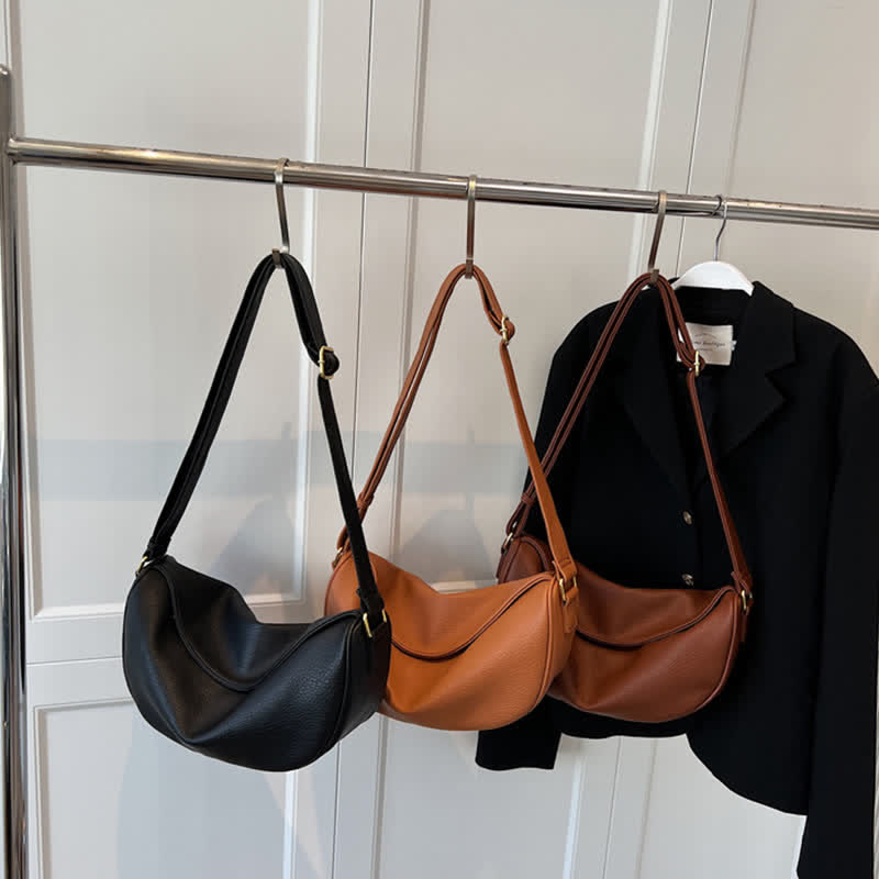 Umhängetasche für Damen, schlichte und lässige Hobo-Tasche aus PU-Leder