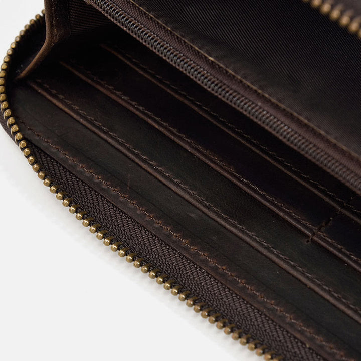 Lange Geldbörse für Herren mit RFID-Retroprägung, Leder, Handytasche