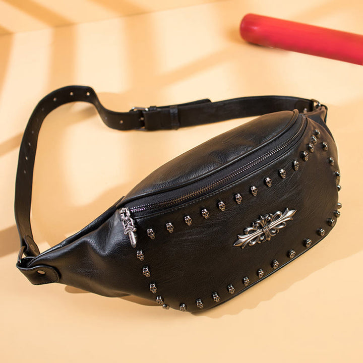 Gürteltasche für Damen und Herren, große Gürteltasche mit Totenkopf-Dekor
