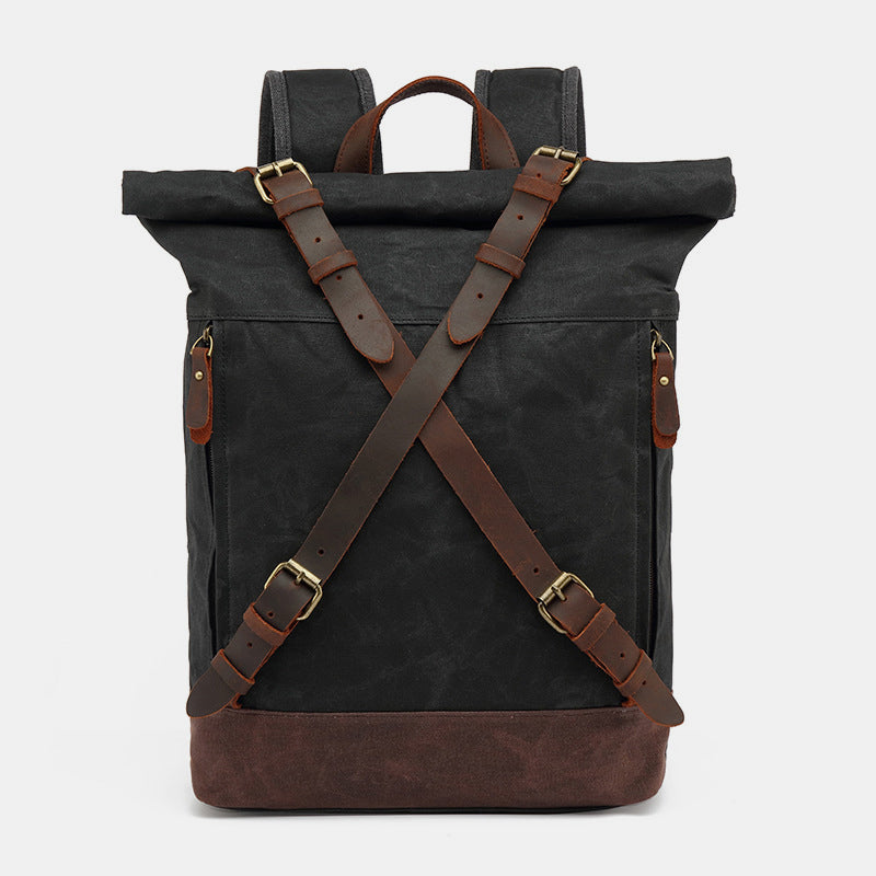 Unisex Leder Canvas gewachster Rucksack Reiserucksack wasserdichte Laptoptasche