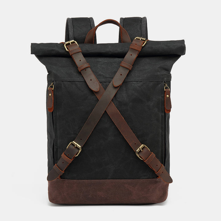 Unisex Leder Canvas gewachster Rucksack Reiserucksack wasserdichte Laptoptasche