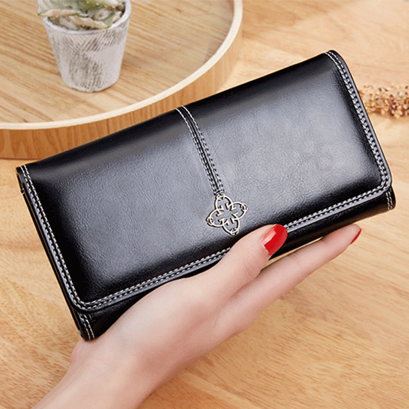 Eleganter, langer Retro-Geldbeutel aus Wachsleder für Damen