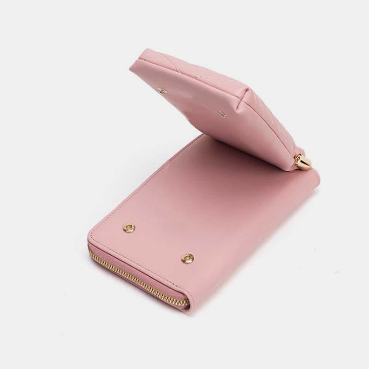 Kleine Crossbody-Handy-Geldbörse für Damen aus gestepptem Leder