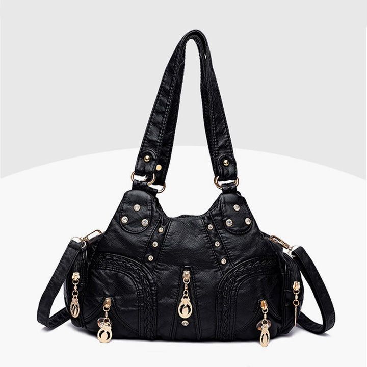 Umhängetasche mit mehreren Taschen für Damen, bunt, groß, Leder, Umhängetasche