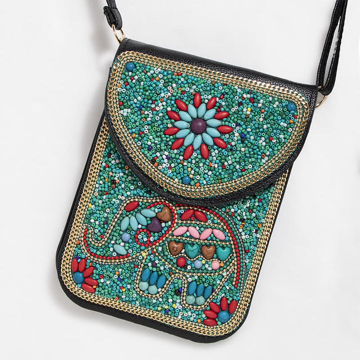 Bohemian Handytasche Damen Muschel Blumen Muster Magnetische Umhängetasche