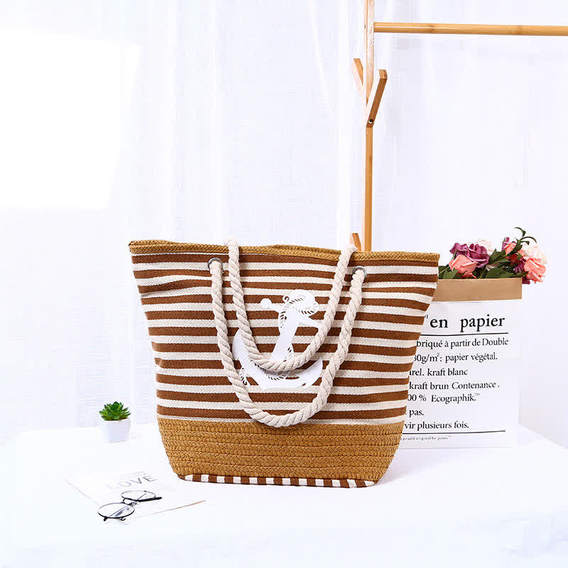 Tragetasche für Damen, großes Fassungsvermögen, gestreift, Strandtasche, Umhängetasche