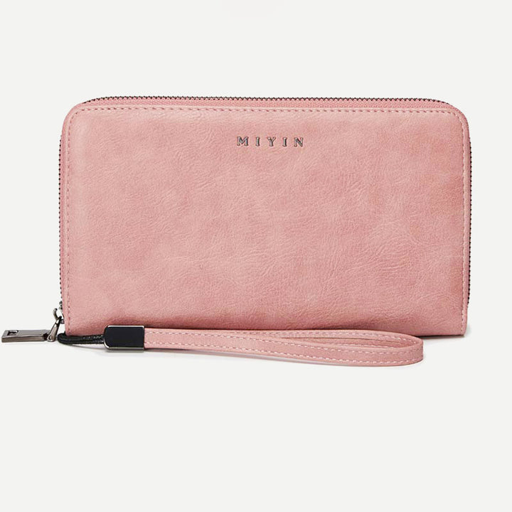 RFID-blockierende Geldbörse für Damen mit Rundum-Reißverschluss, große, lange Clutch mit Handgelenksriemen