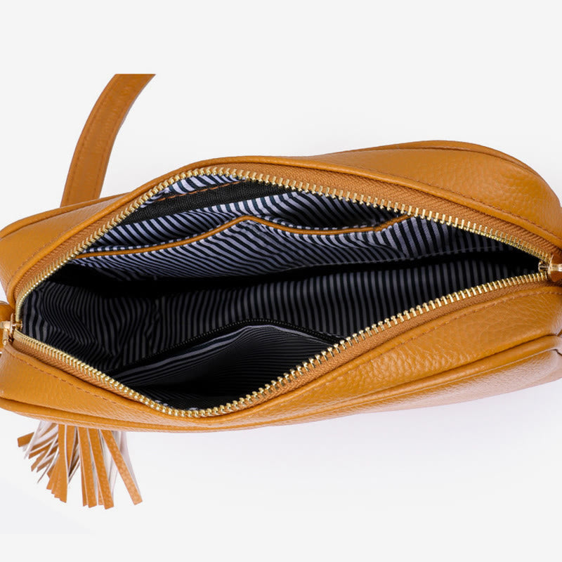 Umhängetasche für Damen mit Quaste, einfarbig, lässige Ledertasche