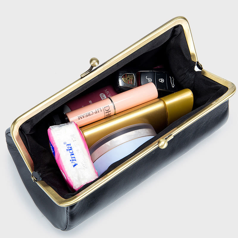 Clutch für Damen, Retro, schlichte Abendtasche aus echtem Leder