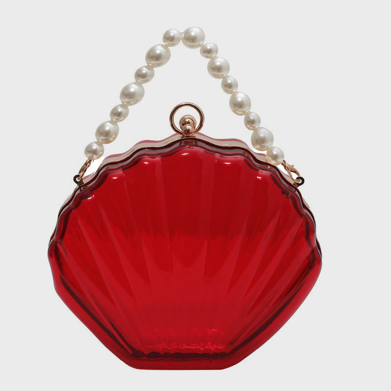Umhängetasche für Damen mit Perlenkette und Clip, transparente Tasche