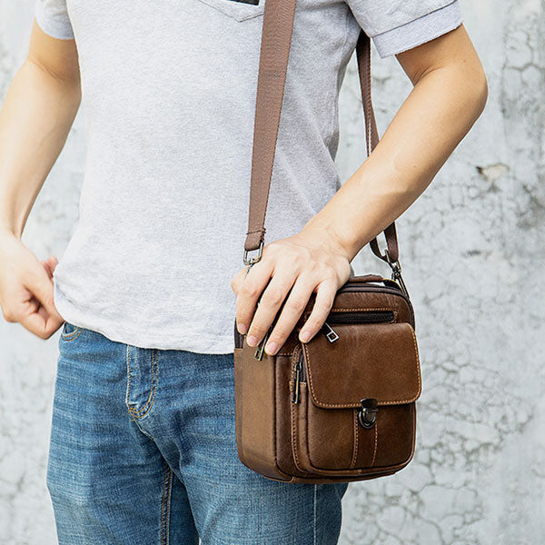 Große Retro-Umhängetasche aus echtem Leder