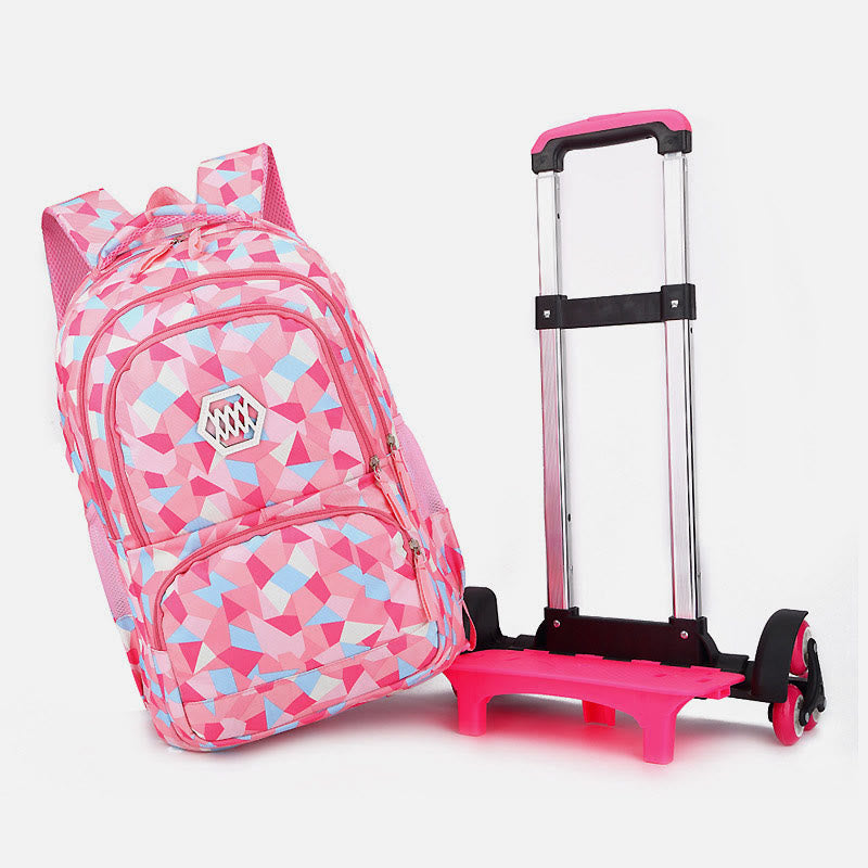 Schultasche mit Rollenden Rädern für Jungen und Mädchen, bunt bedruckter Rucksack