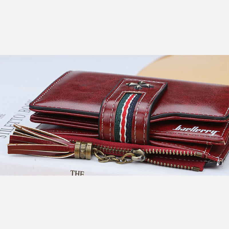 Kurze Bifold Brieftasche Retro Multi Slot Frauen Leder Geldbörse