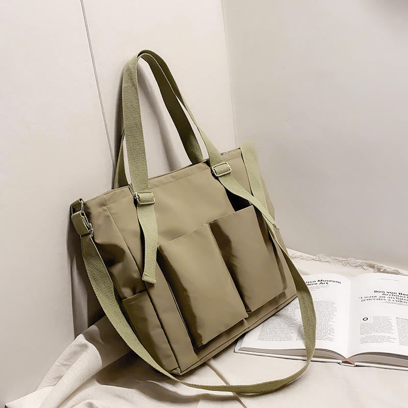 Große Tragetasche aus Canvas mit mehreren Taschen, funktionale Umhängetasche