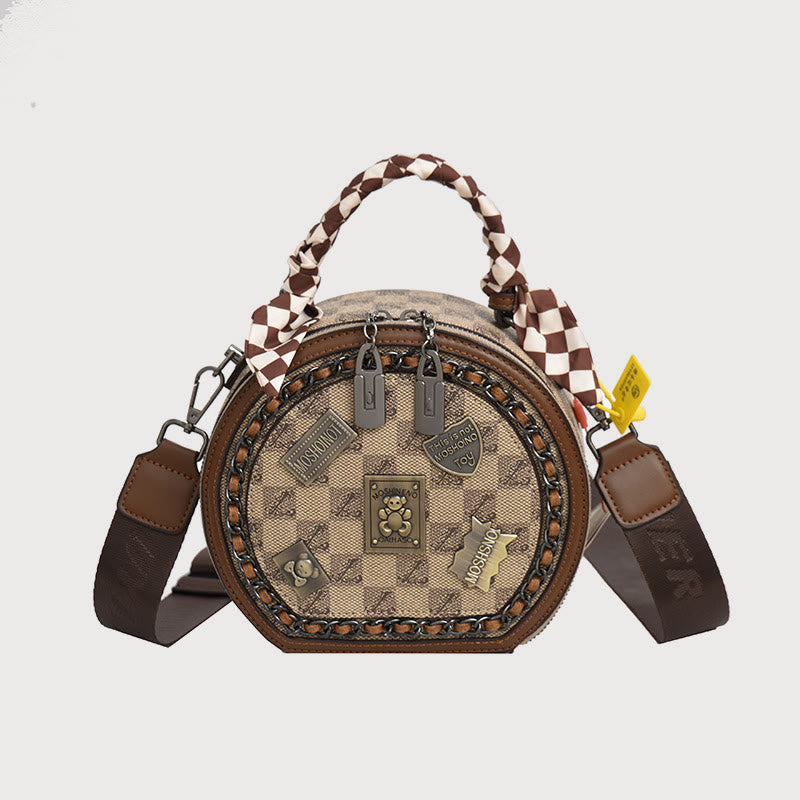 Top-Griff-Tasche für Damen Vintage breite Riemen kleine runde Tasche