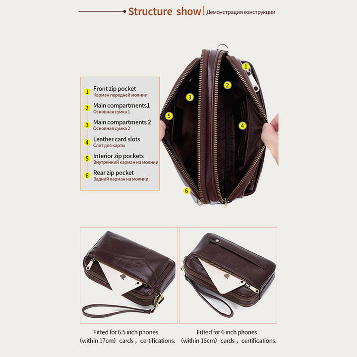 Echtes Leder Clutch Portemonnaie Geräumige Organisierte Handgelenk Geldbörse Fit 7,9" Handy