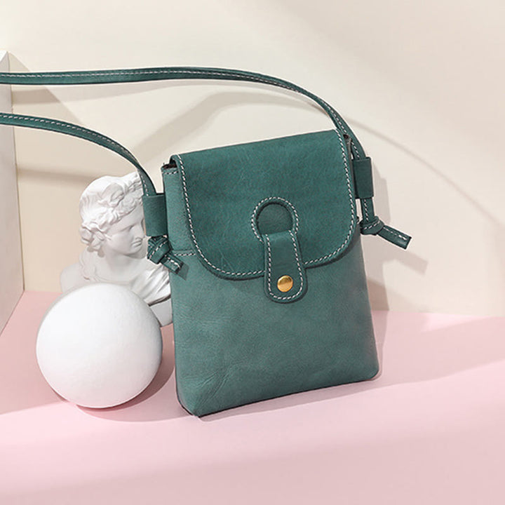 Handytasche für Damen, weiches Echtleder, minimalistische Umhängetasche