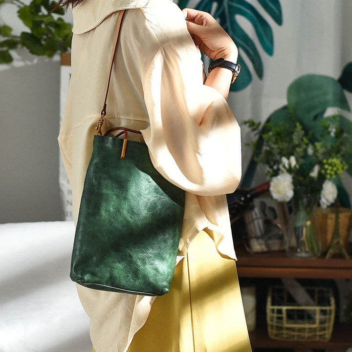Handgemachte Umhängetasche für Frauen Retro einfache Textur Shouder Tasche