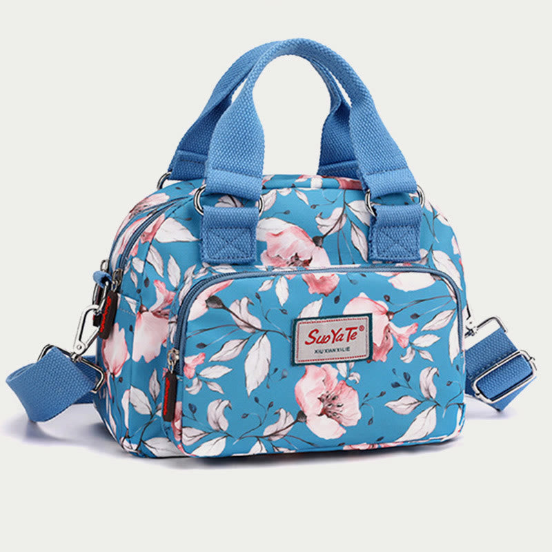 Umhängetasche aus Nylon für Damen, Handtasche mit buntem Blumendruck