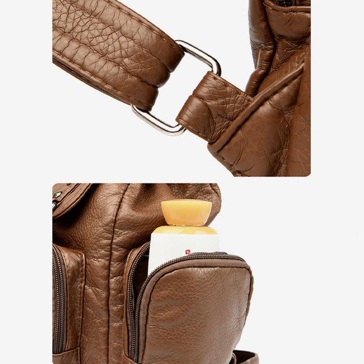 Nietenrucksack für Damen, Reiserucksack aus weichem, schlichtem Leder