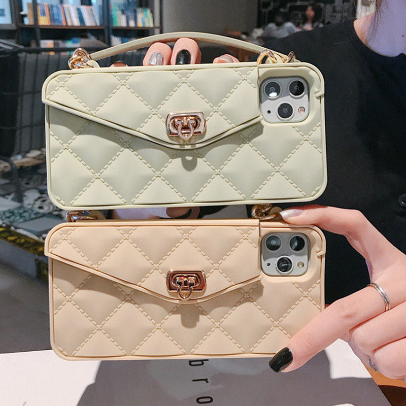 Handtaschenhülle mit Kartenhalter für iPhone, Silikon, stoßfeste Luxus-Telefontasche