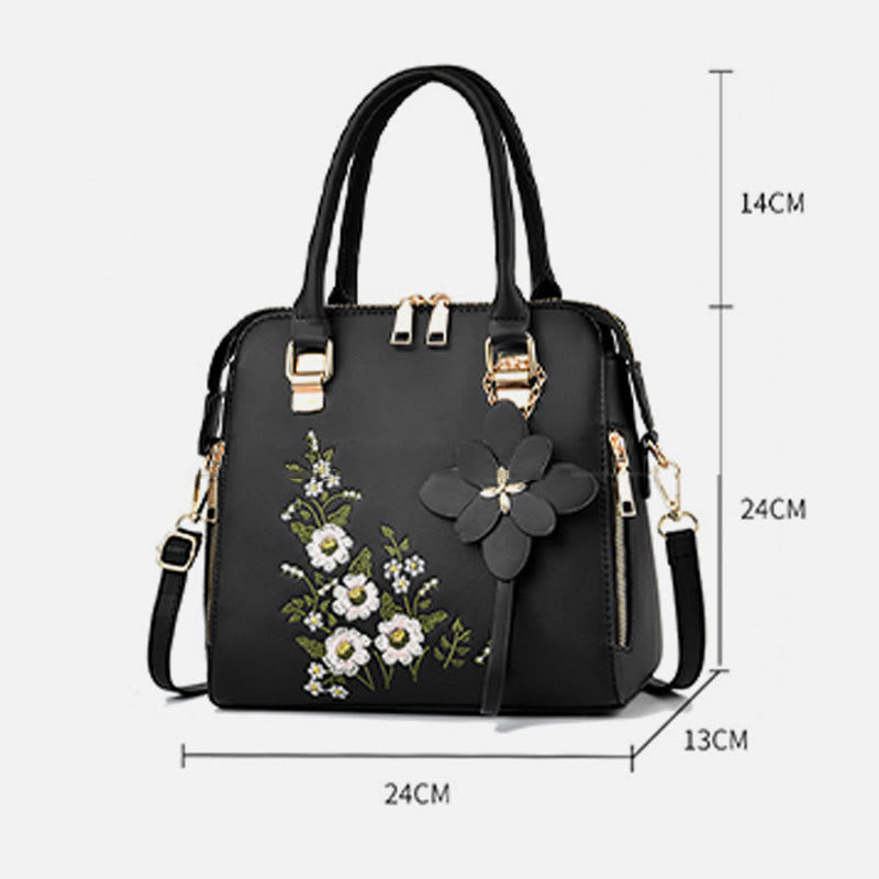 Florale Lederhandtasche für Damen, elegante Umhängetasche