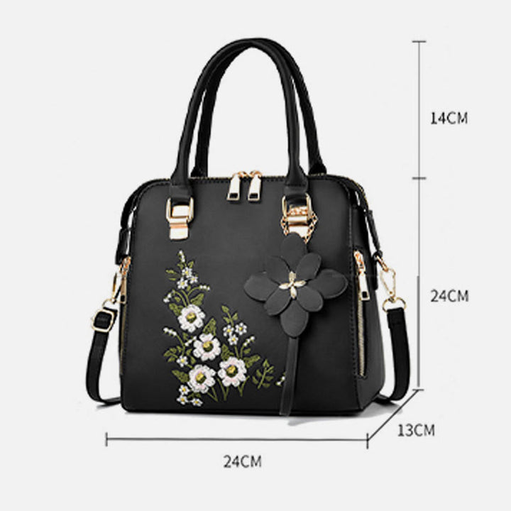 Florale Lederhandtasche für Damen, elegante Umhängetasche