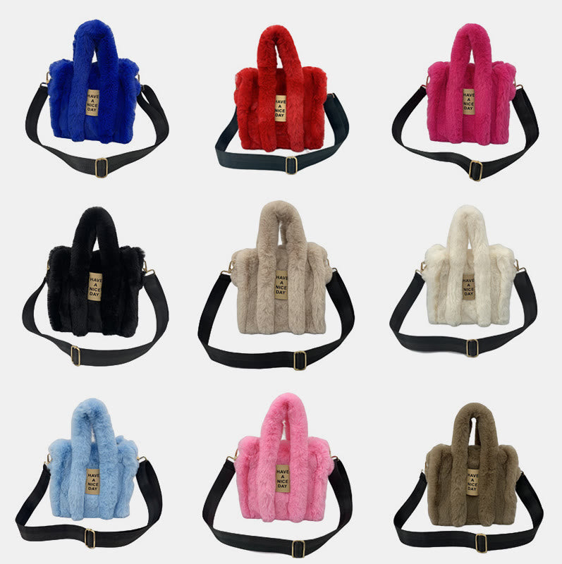 Umhängetasche für Damen, einfarbig, Kunstfell, große Handtasche