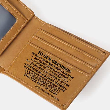 Gravierte Herren-Geldbörse, dreifach faltbar, Leder, Kartenhalter, Geschenke für Sohn und Enkel