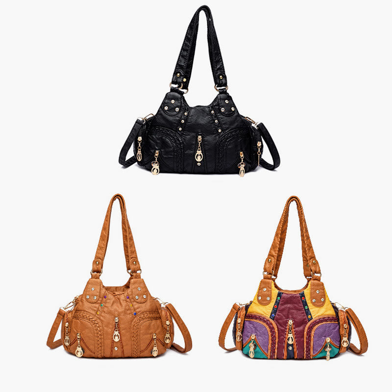 Umhängetasche mit mehreren Taschen für Damen, bunt, groß, Leder, Umhängetasche