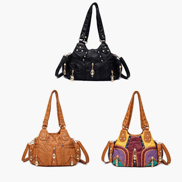 Umhängetasche mit mehreren Taschen für Damen, bunt, groß, Leder, Umhängetasche