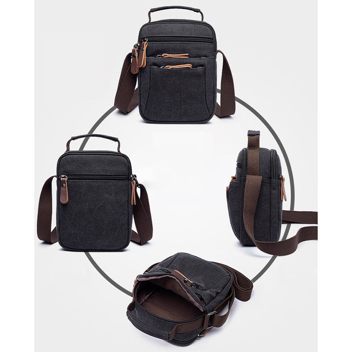Kleine Umhängetasche aus Canvas im Vintage-Stil, mehrere Tragemöglichkeiten, lässige Schultertasche für Herren