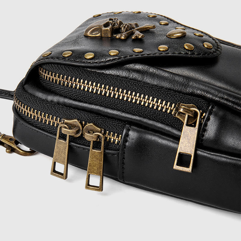 Handytasche für Damen, schwarze, tragbare Reisetasche im Punk-Stil
