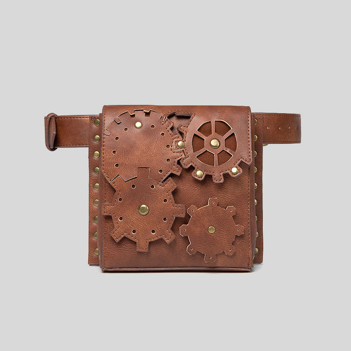 Retro-Gürteltasche für Damen, quadratische Handytasche in Zahnradform