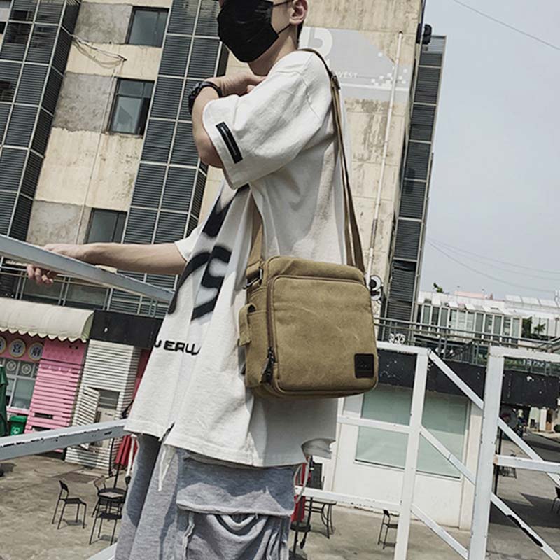 Vintage Canvas Mini Crossbody Umhängetasche Männer kleine Geldbörsen mit Multi-Slot