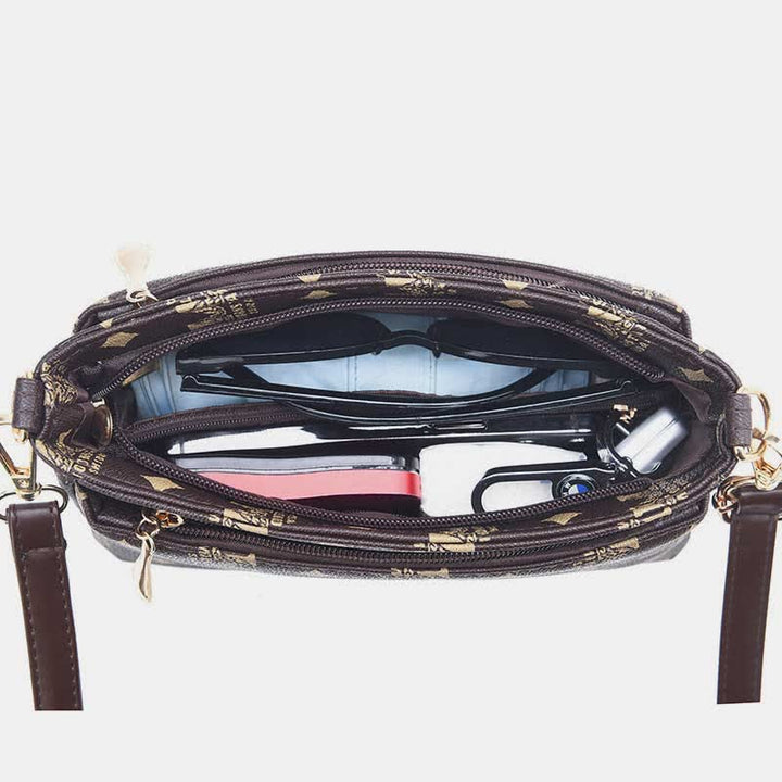 Damen Umhängetasche aus PU-Leder mit klassischem Druck