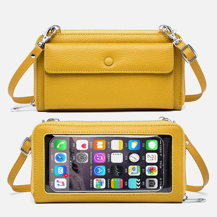 Echtes Leder Touchscreen Telefon Tasche Brieftasche Umhängetasche - Gelb - image 18
