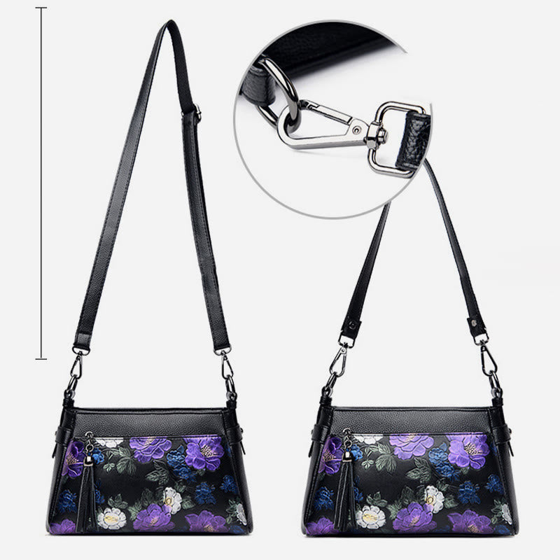 Umhängetasche mit Blumenmuster für Damen, Geldbörse mit Quaste und Libellen-Print