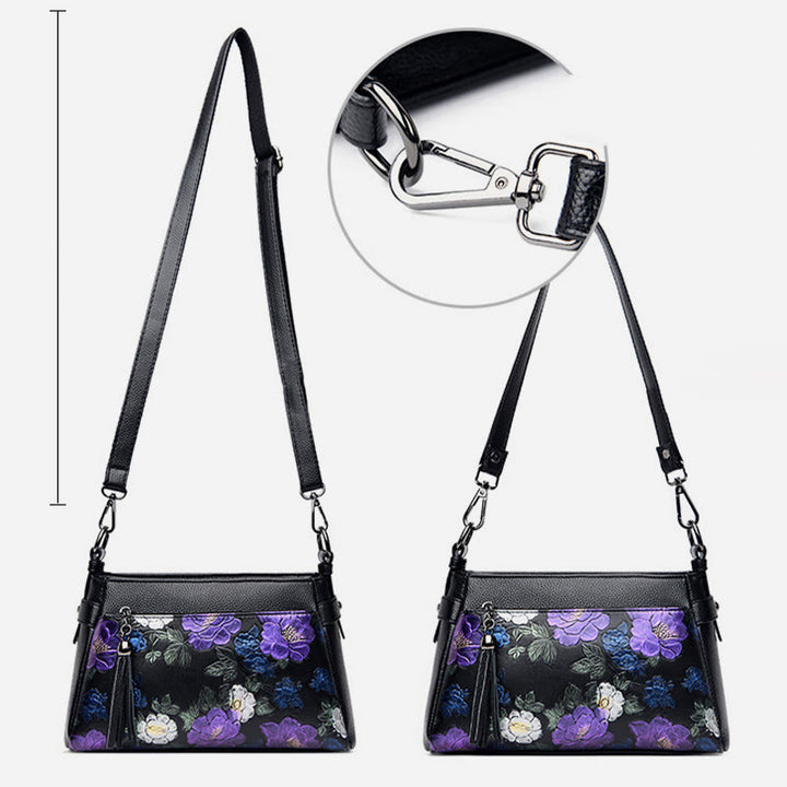 Umhängetasche mit Blumenmuster für Damen, Geldbörse mit Quaste und Libellen-Print