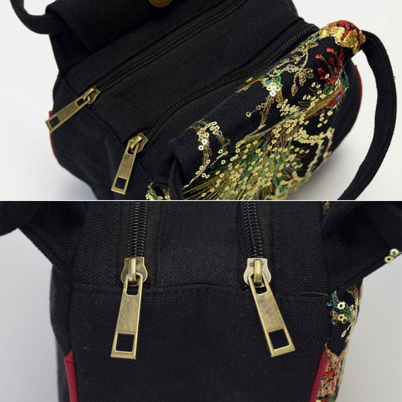 Handtasche aus Segeltuch mit Phönix-Stickerei und Pailletten im Ethno-Stil