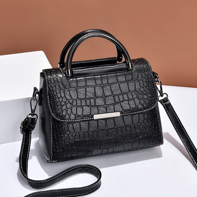Geldbörse aus veganem Leder mit Krokodilmuster für Damen, klassische, solide Handtasche