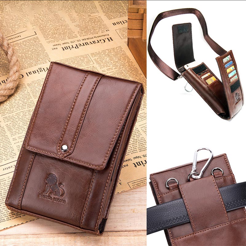 Echtes Leder Geldbörse Clutch Multi-Slot Gürteltasche mit Gürtelschlaufe Crossbody Strap