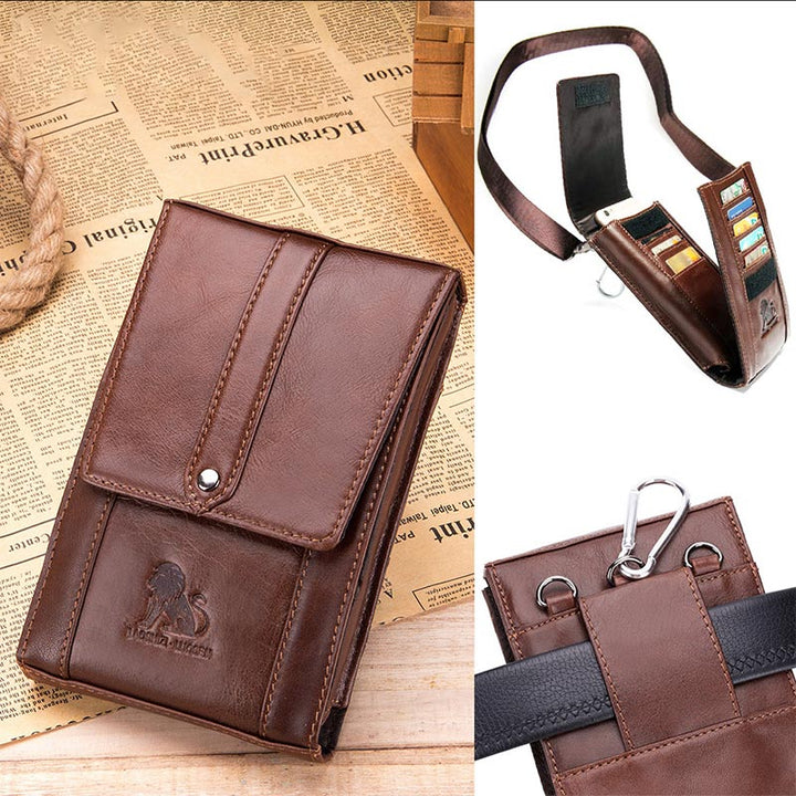 Echtes Leder Geldbörse Clutch Multi-Slot Gürteltasche mit Gürtelschlaufe Crossbody Strap
