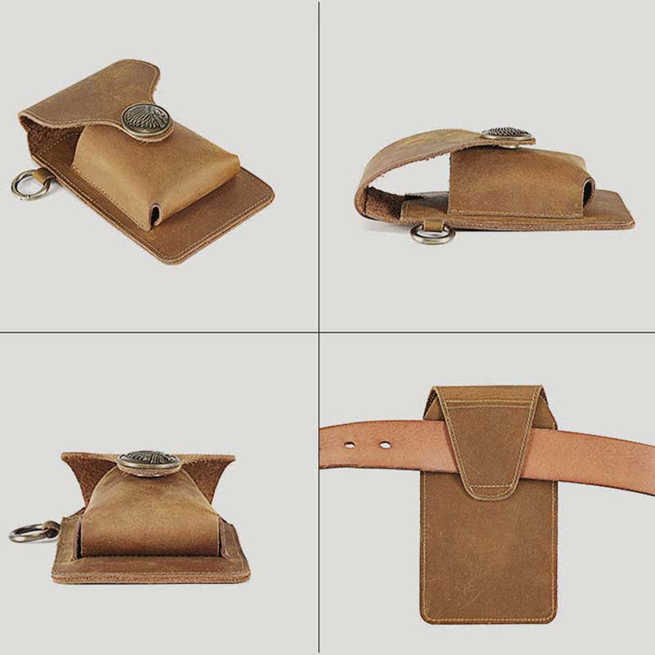 Vintage Leder Flip Handytasche Gürteltasche mit Zigarettenfach