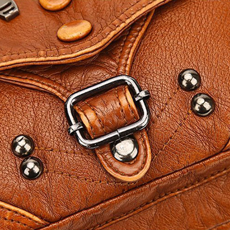 Tragetasche für Damen, Vintage, genietete Umhängetasche aus Leder mit mehreren Taschen