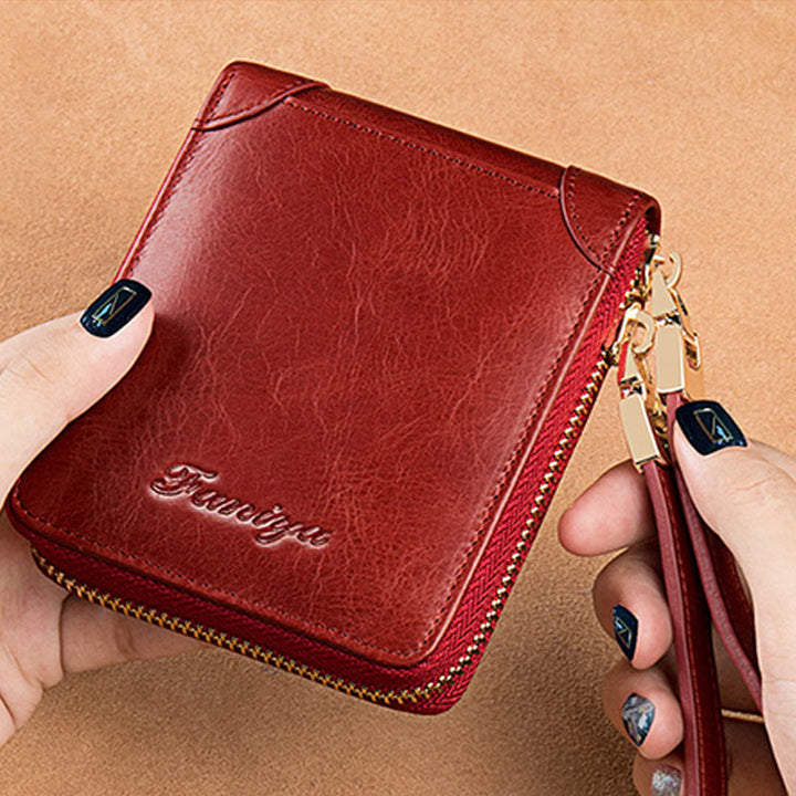 Kompakte Handtasche mit Rundum-Reißverschluss für Damen, geräumige Handtasche aus echtem Leder
