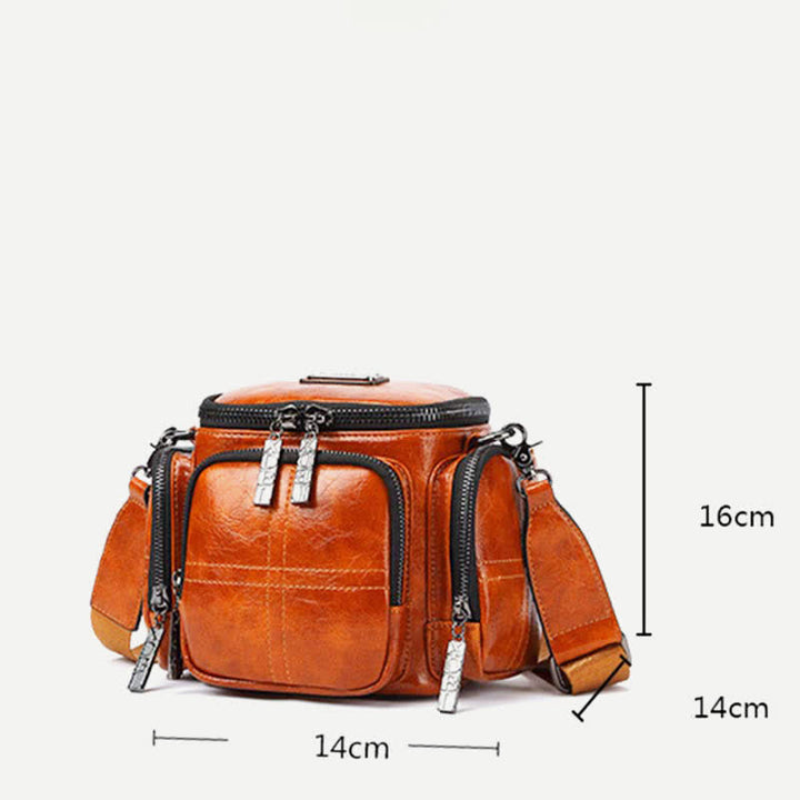 Kleine Retro-Kameratasche für Damen, Umhängetasche aus Ölwachsleder
